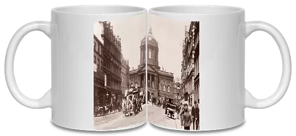Town Hall. circa 1895: The Town Hall and passers-by