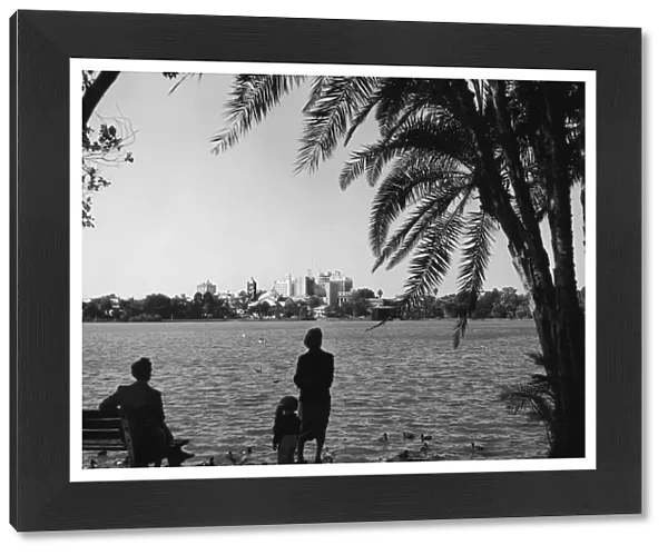 Lake Eola park, a landscaped area in Orlando, Florida, circa 1960