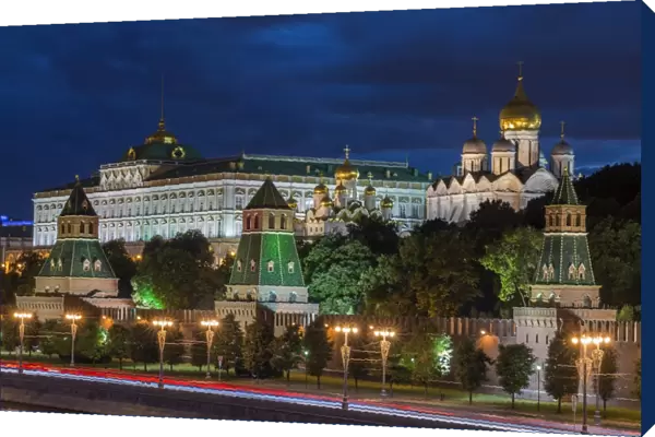 The Moscow Kremlin at night in Moscow