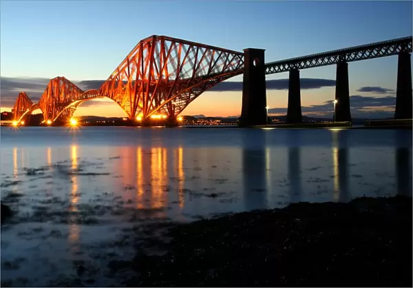 Forth Rail Bridge at dusk, from South Queensferry