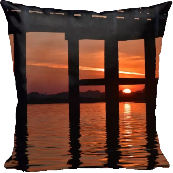 reflection sky on u bein bridge sunset asia
