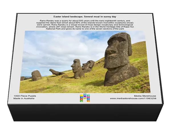 Easter island landscape. Several moai in sunny day