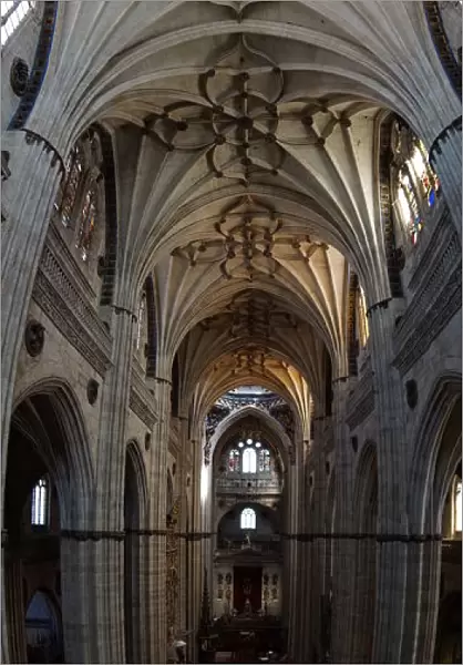 Panoramic view on interior of the New Cathedral of Salamanca, Spain