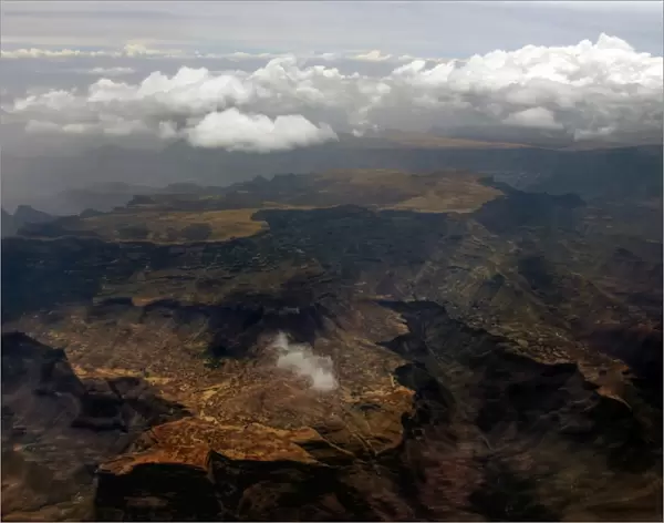 Aerial view of Semien mountains ridges
