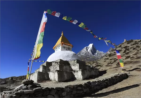 Buddhist Stupa with Prayer flags, Dingboche
