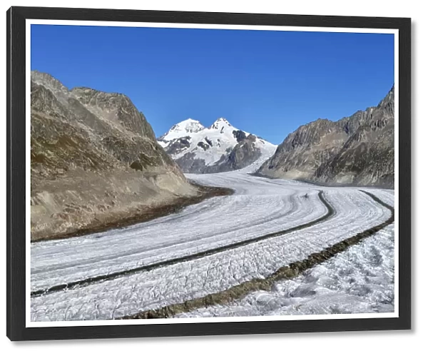 Great Aletsch Glacier, the mountains Eiger and Monch at the back, Canton of Valais, Goms, Switzerland