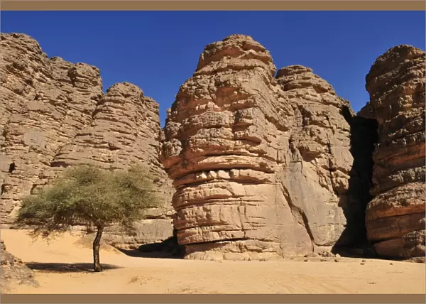 Sandstone rock formation at Tikobaouine, Tassili n Ajjer National Park, Unesco World Heritage Site, Wilaya Illizi, Algeria, Sahara, North Africa