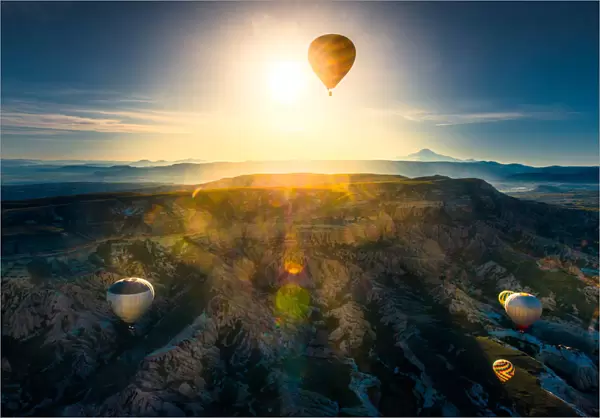 beautiful cliff landscape with morning balloons
