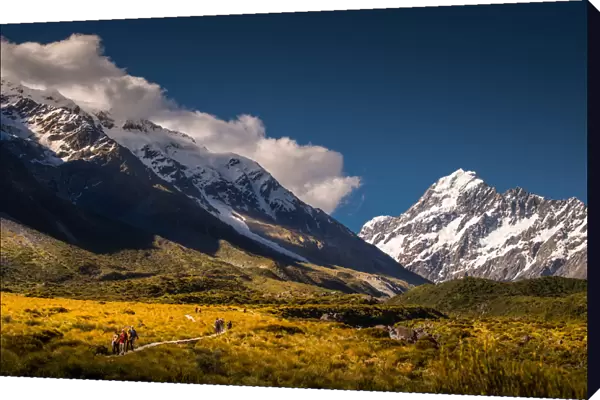 A clear blue sky over landscape of Mt. Cook