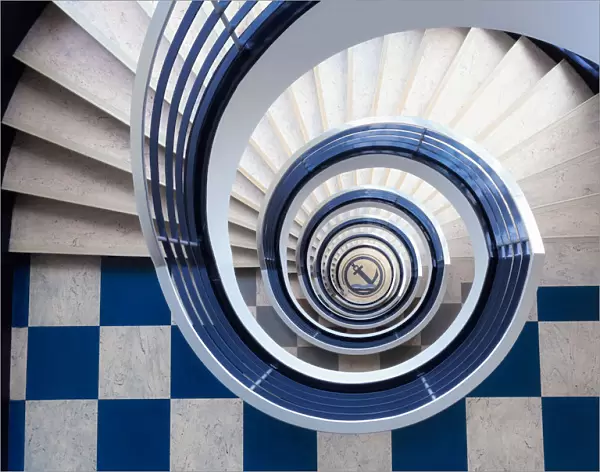 Blue spiral staircase from above