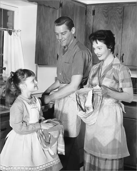 Family doing dishes