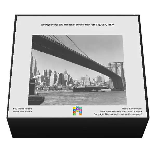 Brooklyn bridge and Manhattan skyline, New York City, USA, (B&W)