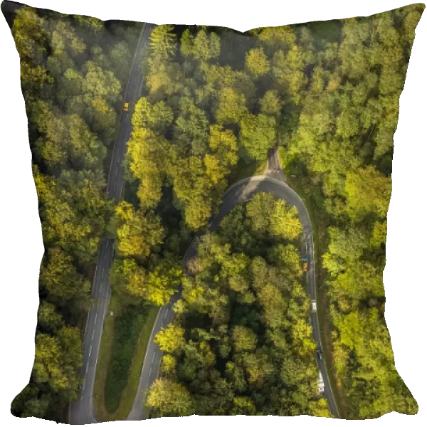 Aerial view, winding road, Bodefelder Strasse, street, L776, Schmallenberg, Sauerland, North Rhine-Westphalia, Germany