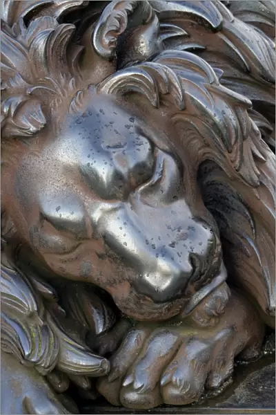 Lion figure at Holstentorplatz square, Lubeck, Schleswig-Holstein, Germany