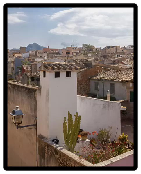 View from the city walls on the roofs of the historic centre, Alcudia, Majorca, Balearic Islands, Spain