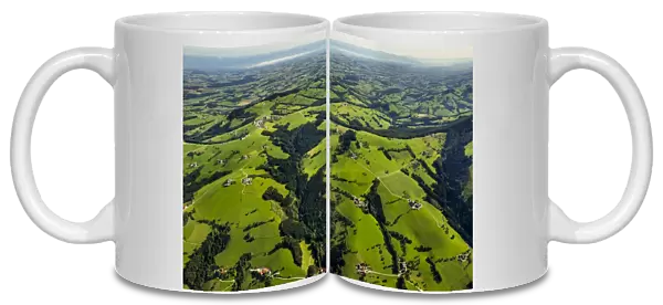 Aerial view, Alpine foothills with meadows, Sankt Ulrich bei Steyr, Upper Austria, Austria