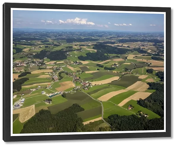 Aerial view, fields and meadows, alpine upland, Andorf, Upper Austria, Austria