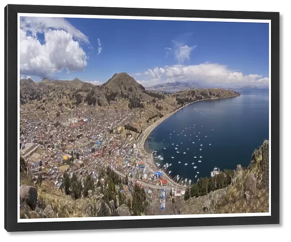 The town of Copacabana with its bay, lake Titicaca, Laz Paz, Bolivia