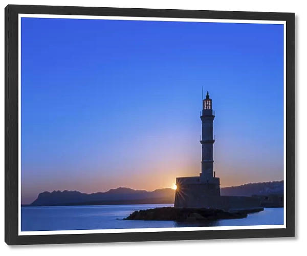 Chania lighthouse at sunrise, harbour, Chania, Crete, Greece