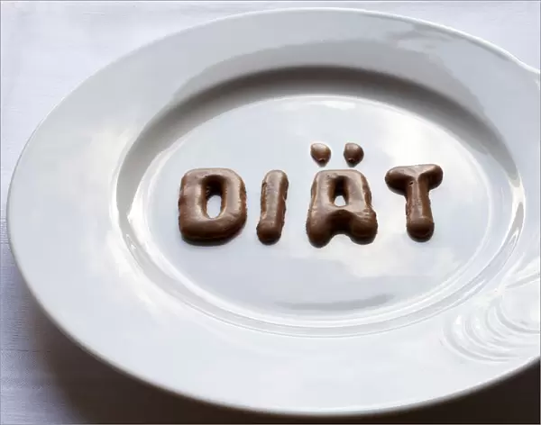 Letters forming the word diaet, German for diet made from Russian bread on a white plate