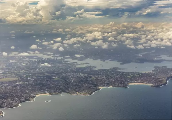 Aerial view, Sydney with the Tasman Sea, Port Jackson, Parramatta River, Sydney, New South Wales, Australia