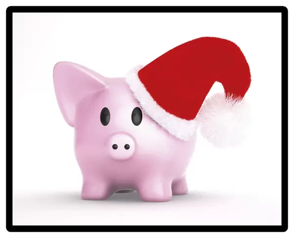 Piggy bank wearing a santa hat, 3D illustration