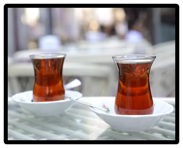 Two glasses of tea, Istanbul, European side, Istanbul Province, Turkey, European side