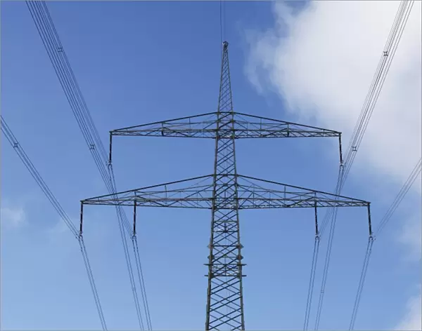 High voltage power line and utility pole, Bergrheinfeld, Franconia, Bavaria, Germany, Europe, PublicGround