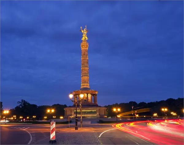 Victory Column, Grosser Stern, night, Tiergarten, Berlin, Germany, Europe