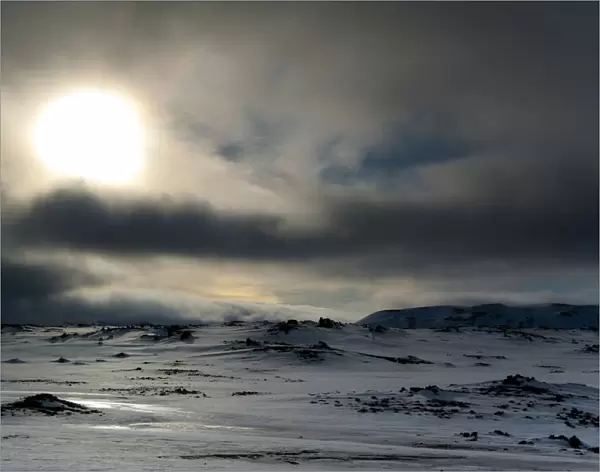 Winter landscape, view towards Vatnajoekull Glacier, Icelandic Highlands, Iceland, Europe