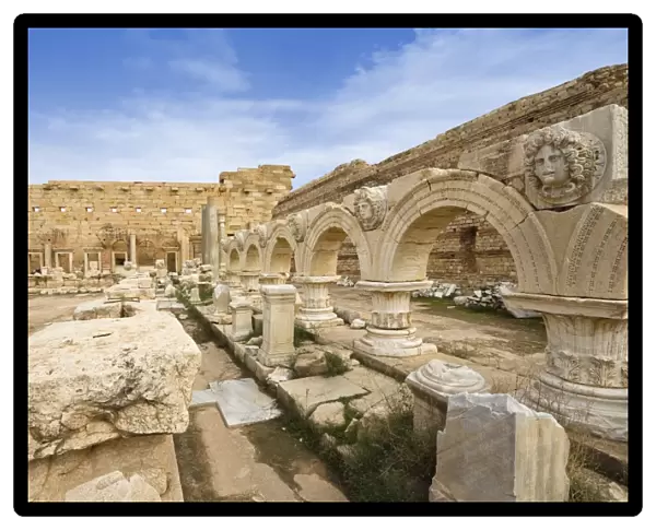 Hall with Medusa Medallions, New Forum, Severan Forum, Leptis Magna, Libya, Africa