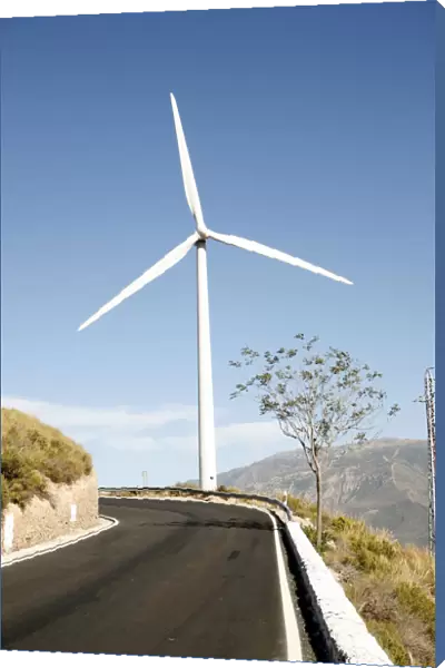 Wind turbine in Lanjaron, Alpujarra, Sierra Nevada, Andalucia, southern Spain, Europe