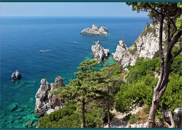 Wildly romantic coast near Paleokastritsa, Corfu Island, northwestern Corfu, Ionian Islands, Greece, Southern Europe
