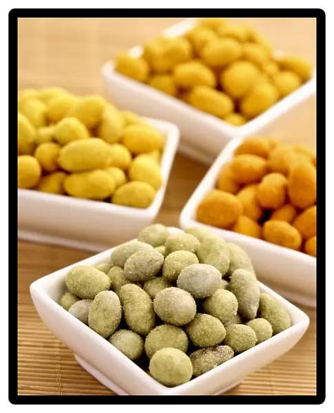 Peanuts in various coatings, chili, wasabi, curry and paprika