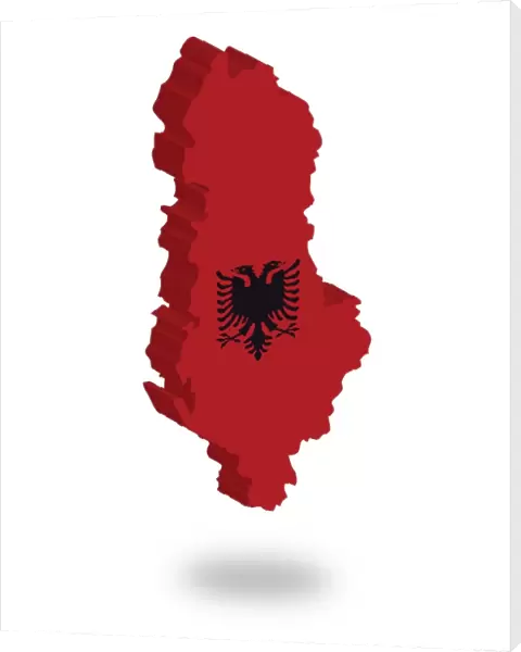 Shape and national flag of Albania, levitating, 3D computer graphics