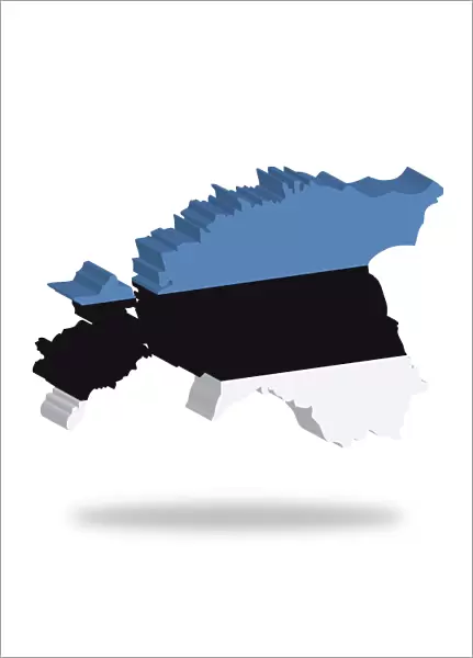 Outline and flag of Estonia, 3D, hovering
