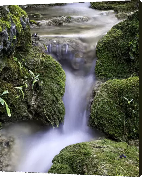 Rushing water with moss green silk effect between