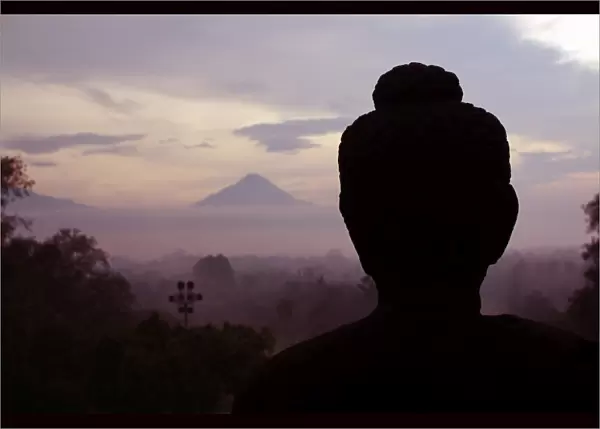 Silhouette of Buddha head at Borobudur