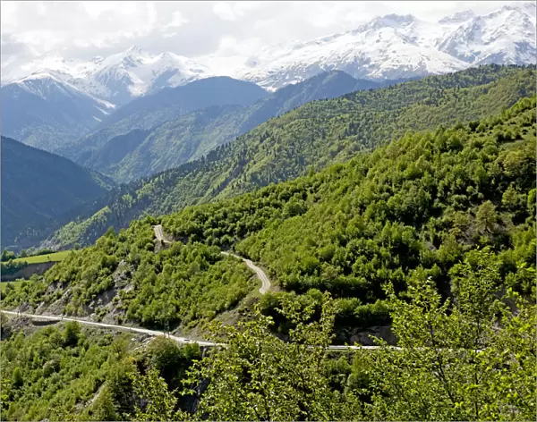 Mountain road at Mount Ushba in the Caucasus of Georgia