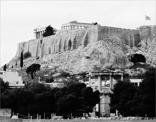 Acropolis, Pantheon and Arch of Hadrian in Black and White, Athens, Greece