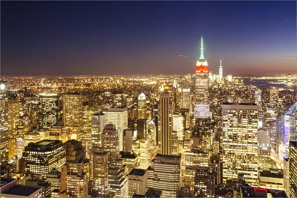 Illuminated Manhattan at night, New York City, USA