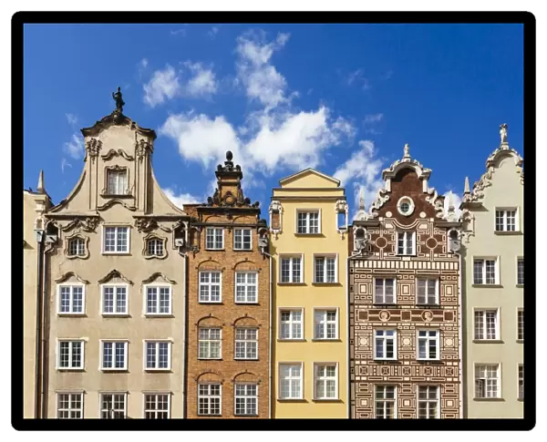 Historic merchant houses standing in a row at the Long Market in Gdansk, Poland
