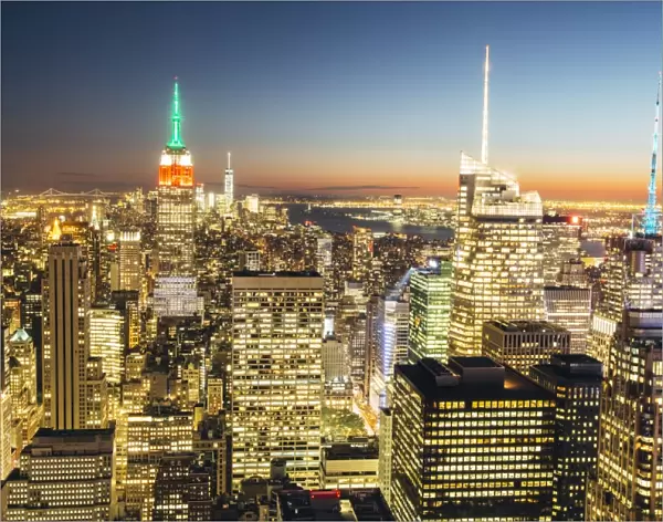 New York City skyline at night, Manhattan, NY, USA