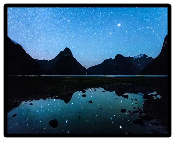 Starry sky over Milford Sound, New Zealand