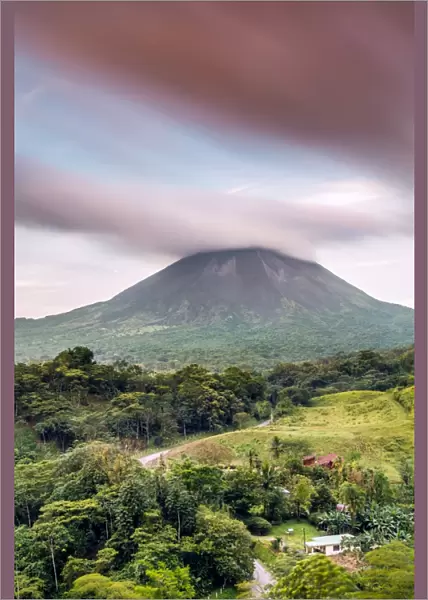 Dramatic landscape of Arenal volcano at sunset, Costa Rica