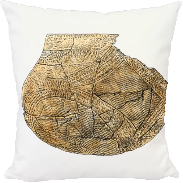 Illustration of reconstruction of ancient pot with banded decoration