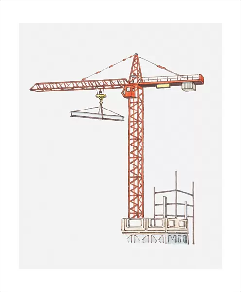Illustration of crane lifting steel