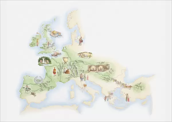 Illustrated map of population of Celts across Iron Age Europe
