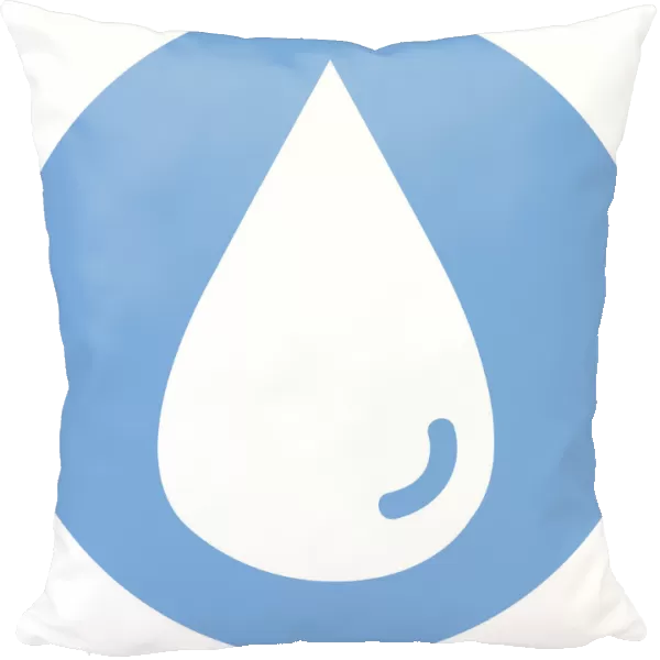 Digital illustration of white water droplet in blue circle on white background