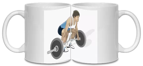 Illustration of man crouching preparing to lift heavy weights